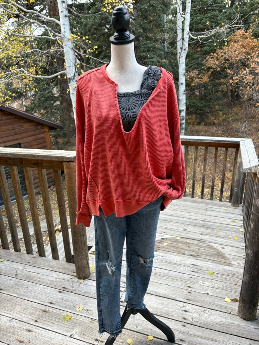 Oversized, Small We The Free  waffle knit long sleeved top in bright orange